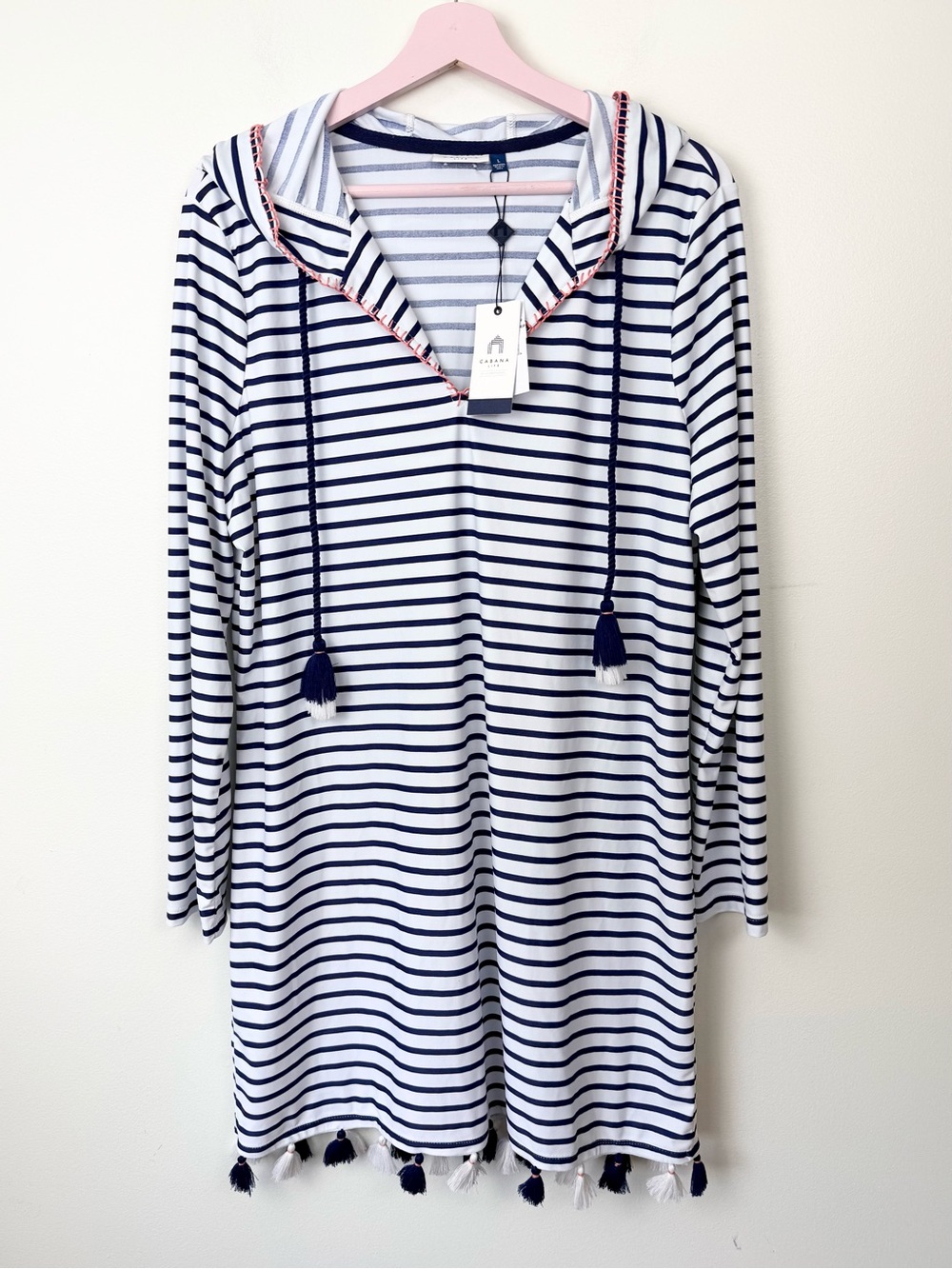 NWT Cabana Life Navy White Coverluxe Hooded Coverup Size Large